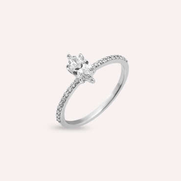 Kyra 0.65 CT Markiz Kesim Pırlanta Taşlı Beyaz Altın Yüzük - Nev Jewellery