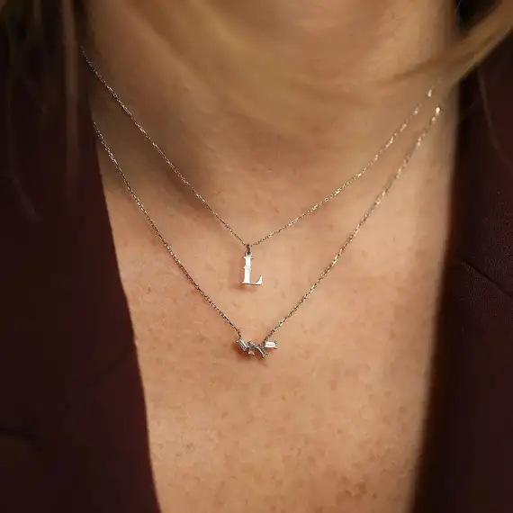 Baguette Cut Diamond White Gold L Letter Necklace - 2