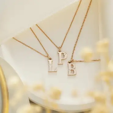 L Harf Baget Pırlanta Taşlı Rose Altın Kolye - Nev Jewellery (1)