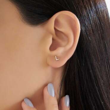 L Harf Pırlanta Taşlı Rose Altın Mini Tek Küpe - Nev Jewellery (1)