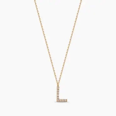 L Harfi 0.07 CT Pırlanta Taşlı Rose Altın Kolye - Nev Jewellery (1)