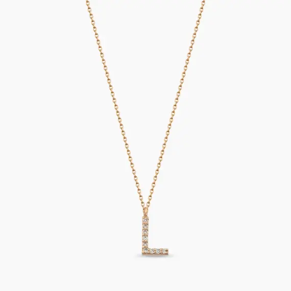 L Harfi 0.07 CT Pırlanta Taşlı Rose Altın Kolye - 1