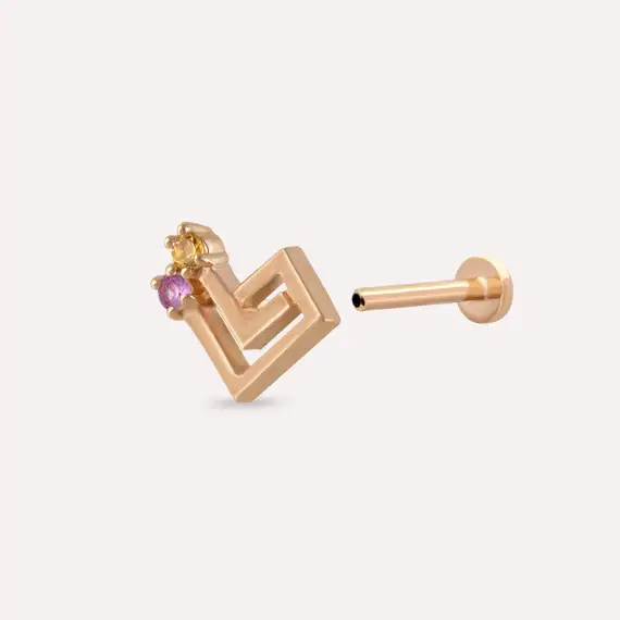 Labyrinth Multicolor Safir Taşlı Rose Altın Piercing - 4