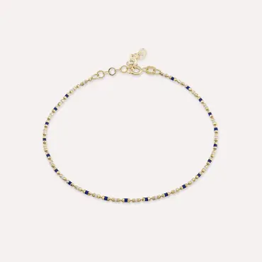 Lacivert ve Beyaz Mineli Sarı Altın Golf Bileklik - Nev Jewellery (1)