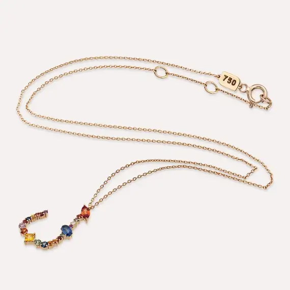 ل‎‎ Lam Letter 1.40 CT Diamond and Multicolor Sapphire Rose Gold Necklace - 3