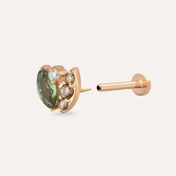 Laurel Green Safir ve Brown Pırlanta Taşlı Rose Altın Piercing - 5