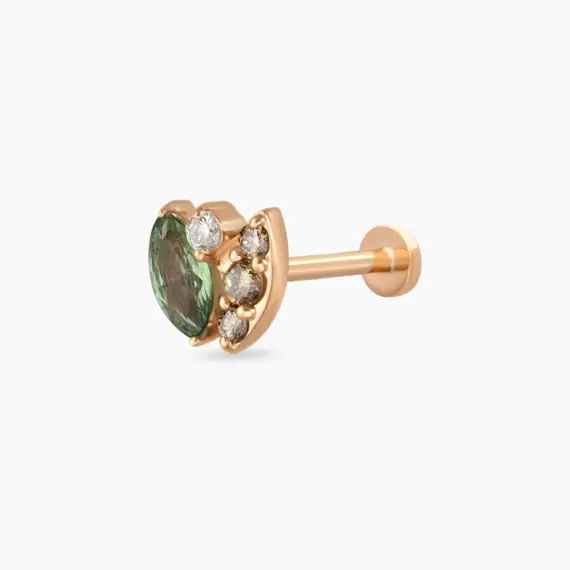 Laurel Green Safir ve Brown Pırlanta Taşlı Rose Altın Piercing - 1