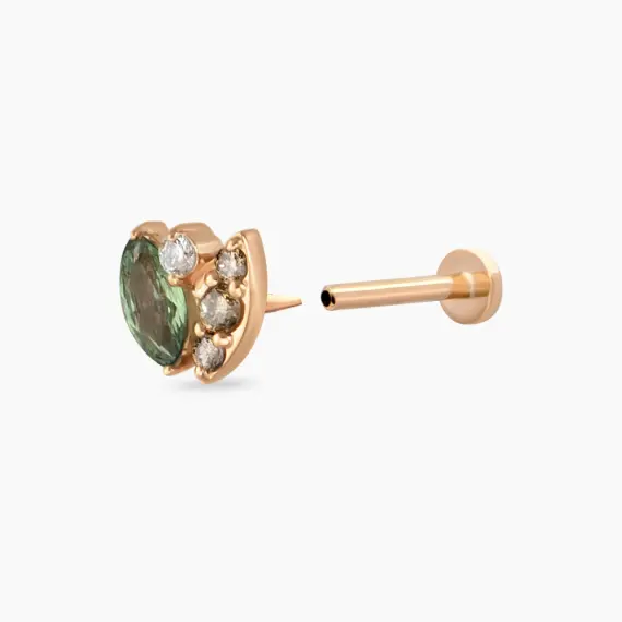 Laurel Green Safir ve Brown Pırlanta Taşlı Rose Altın Piercing - 4