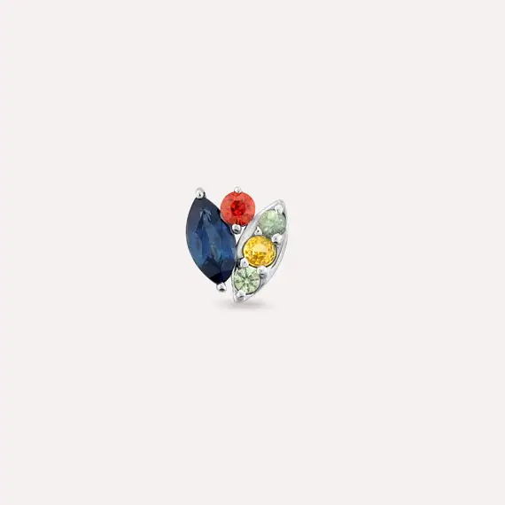 Laurel Multicolor Sapphire White Gold Single Earring - 3