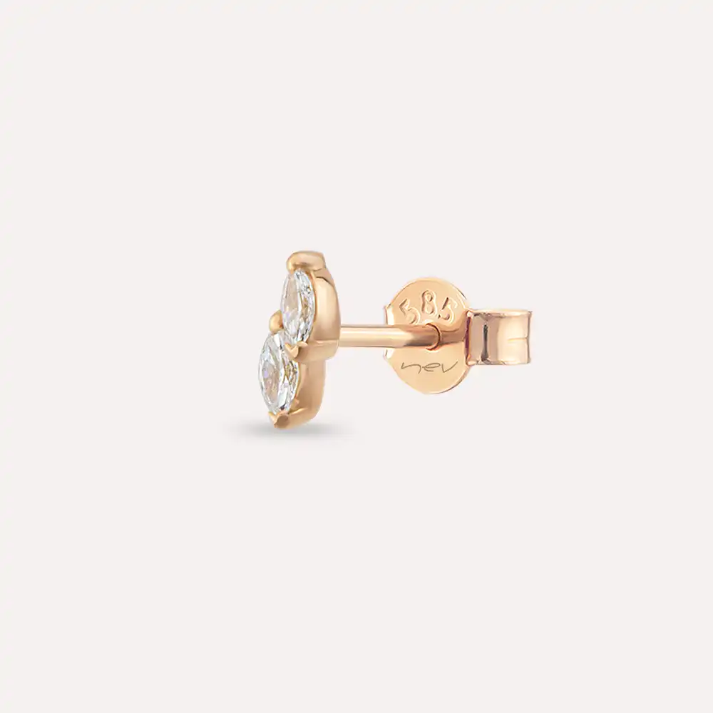 Leaf Markiz Kesim Pırlanta Taşlı Rose Altın Tek Küpe - Nev Jewellery (1)