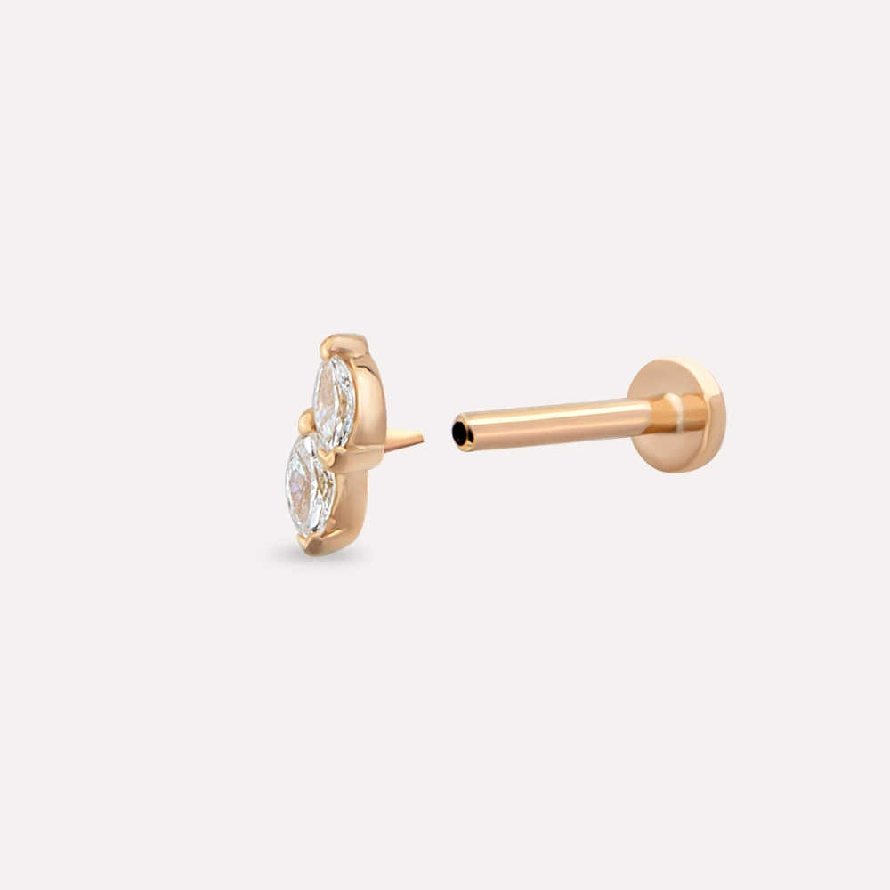 Leaf Marquise Cut Diamond Rose Gold Piercing - 4