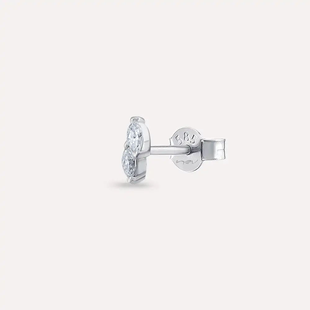 Leaf Marquise Cut Diamond White Gold Single Earring - 1