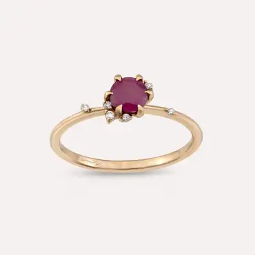 Leah 0.71 CT Yakut ve Pırlanta Taşlı Rose Altın Yüzük - Nev Jewellery (1)