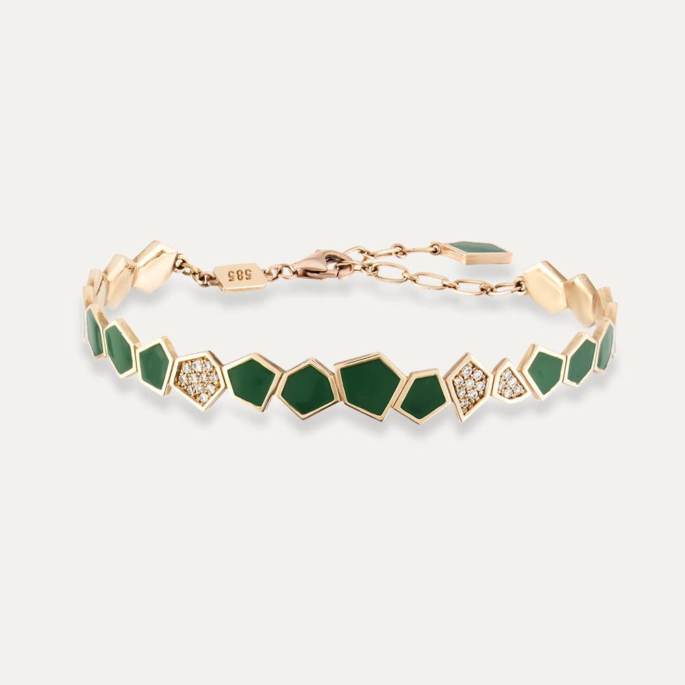 Lepton Pırlanta Taşlı ve Yeşil Mineli Bileklik - Nev Jewellery (1)
