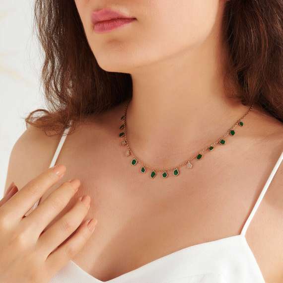 Lepton 0.24 CT Diamond and Green Enamel Necklace - 2