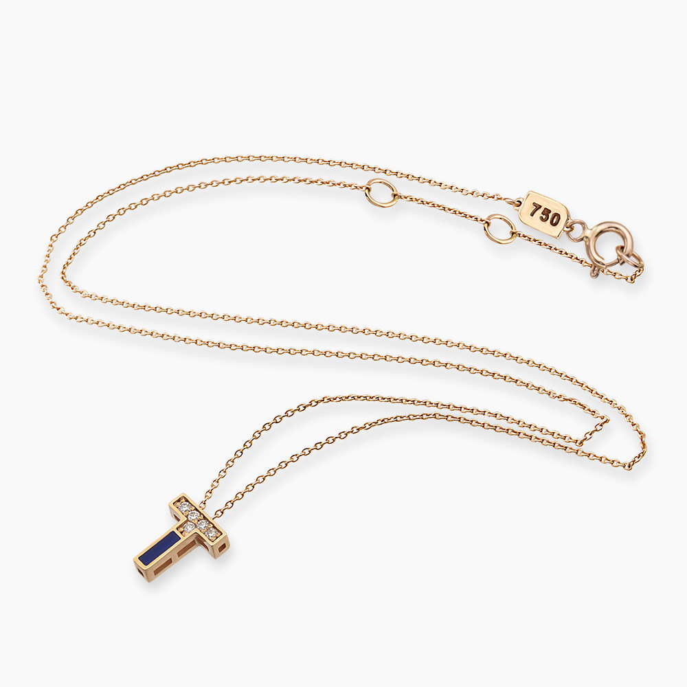 Letter T Diamond and Navy Blue Enamel Rose Gold Pendant - 3