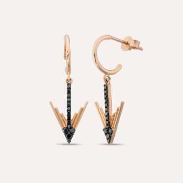 Levy Siyah Pırlanta Taşlı Rose Altın Küpe - Nev Jewellery