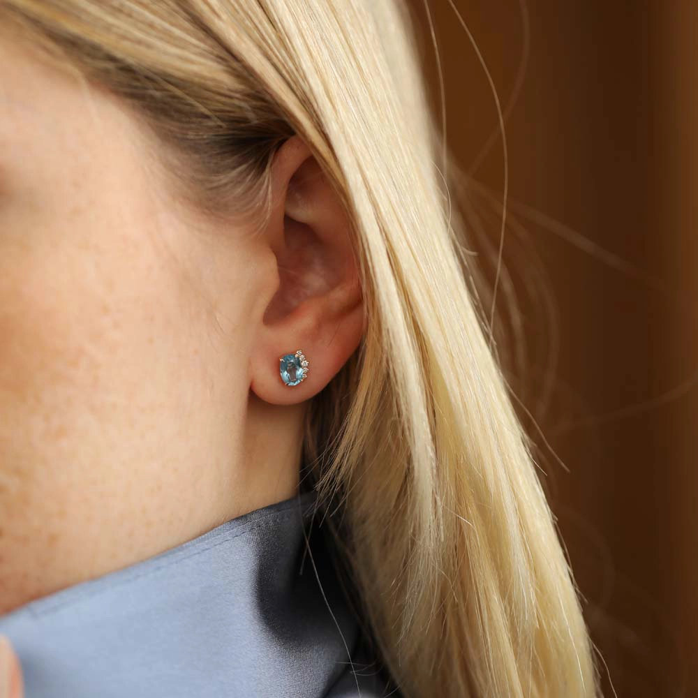 Libby 2.01 CT Blue Topaz and Diamond Rose Gold Earring - Nev Jewellery (1)