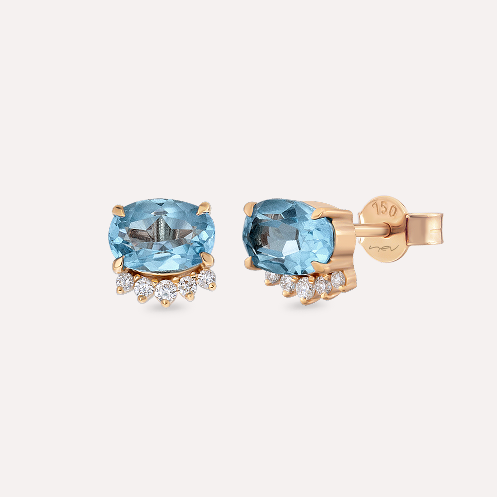 Libby 2.01 CT Topaz ve Pırlanta Taşlı Rose Altın Küpe - Nev Jewellery (1)