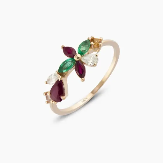 Lilia Diamond, Ruby and Emerald Rose Gold Ring - 4
