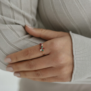 Lilia Diamond, Ruby and Emerald Rose Gold Ring - Nev Jewellery (1)