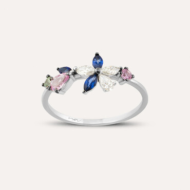 Lilia Multicolor Safir ve Pırlanta Taşlı Beyaz Altın Yüzük - Nev Jewellery