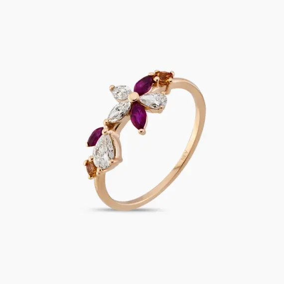 Lilia Multicolor Safir, Yakut ve Pırlanta Taşlı Rose Altın Yüzük - 4