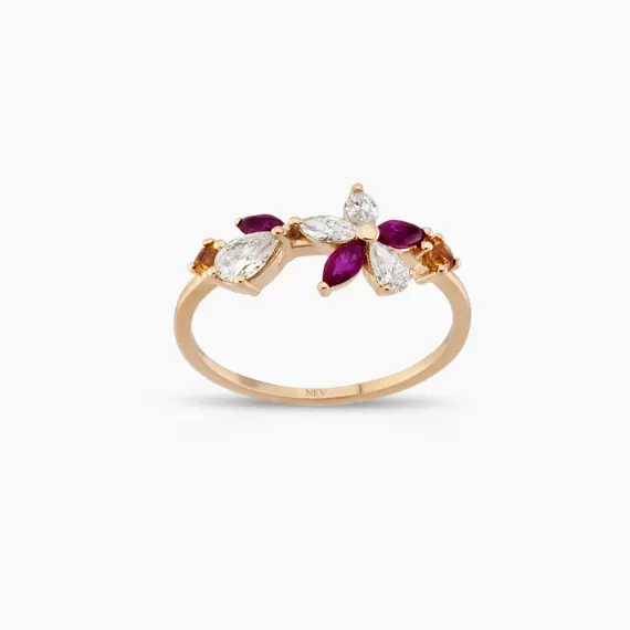 Lilia Multicolor Sapphire, Ruby and Diamond Rose Gold Ring - 1