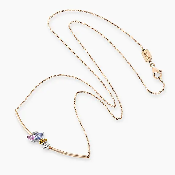 Lily 0.81 CT Multicolor Safir ve Pırlanta Taşlı Rose Altın Kolye - 3