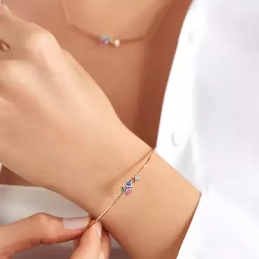 Lily 0.82 CT Multicolor Safir ve Pırlanta Taşlı Rose Altın Bileklik - Nev Jewellery (1)