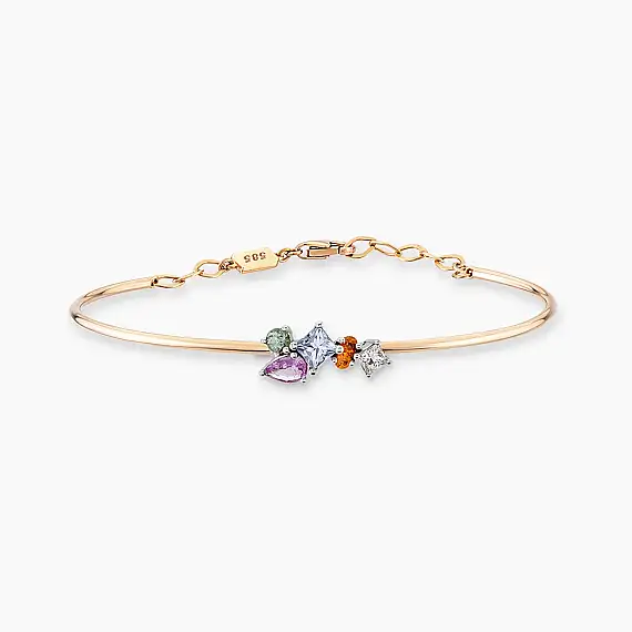 Lily 0.82 CT Multicolor Safir ve Pırlanta Taşlı Rose Altın Bileklik - 1
