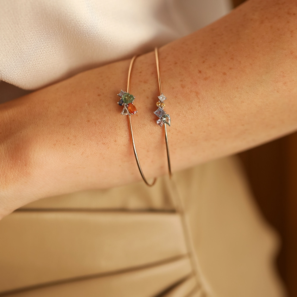 Lily Multicolor Safir ve Pırlanta Taşlı Rose Altın Bileklik - Nev Jewellery (1)