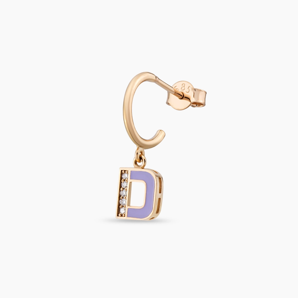 Lily Enamel and Diamond D Letter Single Dangling Earring - 1