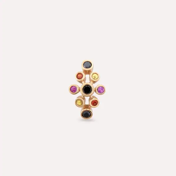 Lindi 0.14 CT Black Diamond and Multicolor Sapphire Rose Gold Earring - 3