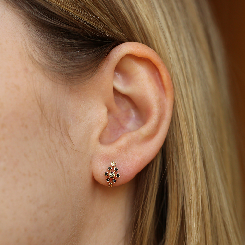 Lindi Black Diamond and Multicolor Sapphire Rose Gold Earring - Nev Jewellery (1)