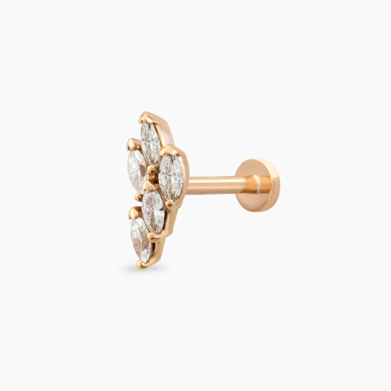 Lindi Markiz Kesim Pırlanta Taşlı Rose Altın Piercing - Nev Jewellery