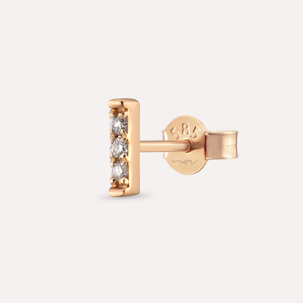 Line Diamond Rose Gold Single Earring - 1