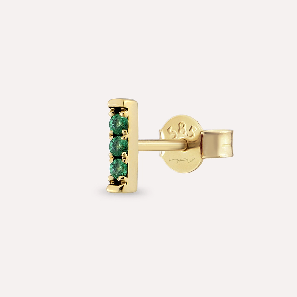 Line Zümrüt Taşlı Sarı Altın Tek Küpe - Nev Jewellery (1)