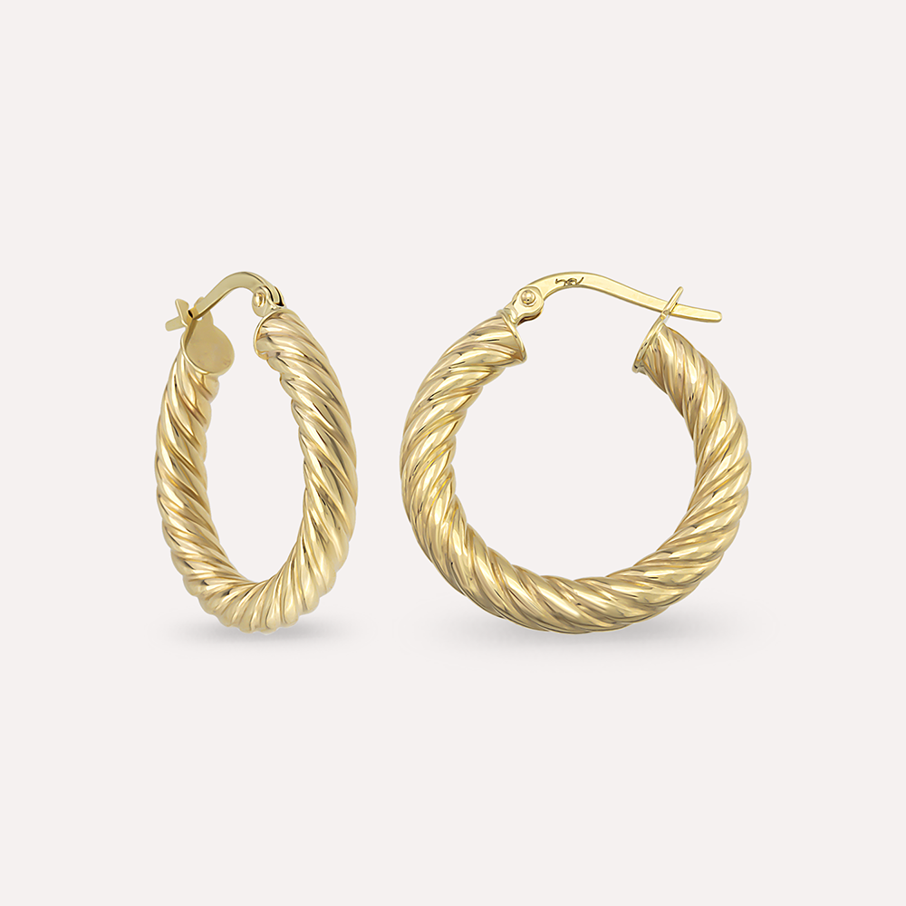 Linear Bold Mini Yellow Gold Hoop Earring - 2