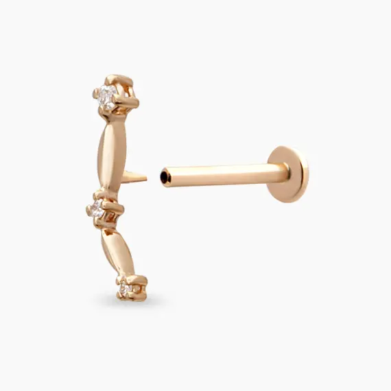 Link Pırlanta Taşlı Rose Altın Piercing - 4