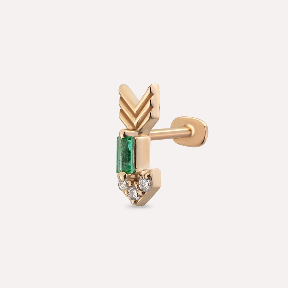 Little Arrow Diamond and Emerald Rose Gold Piercing - 1