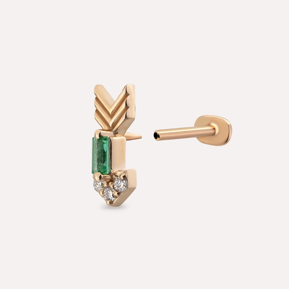 Little Arrow Diamond and Emerald Rose Gold Piercing - 4