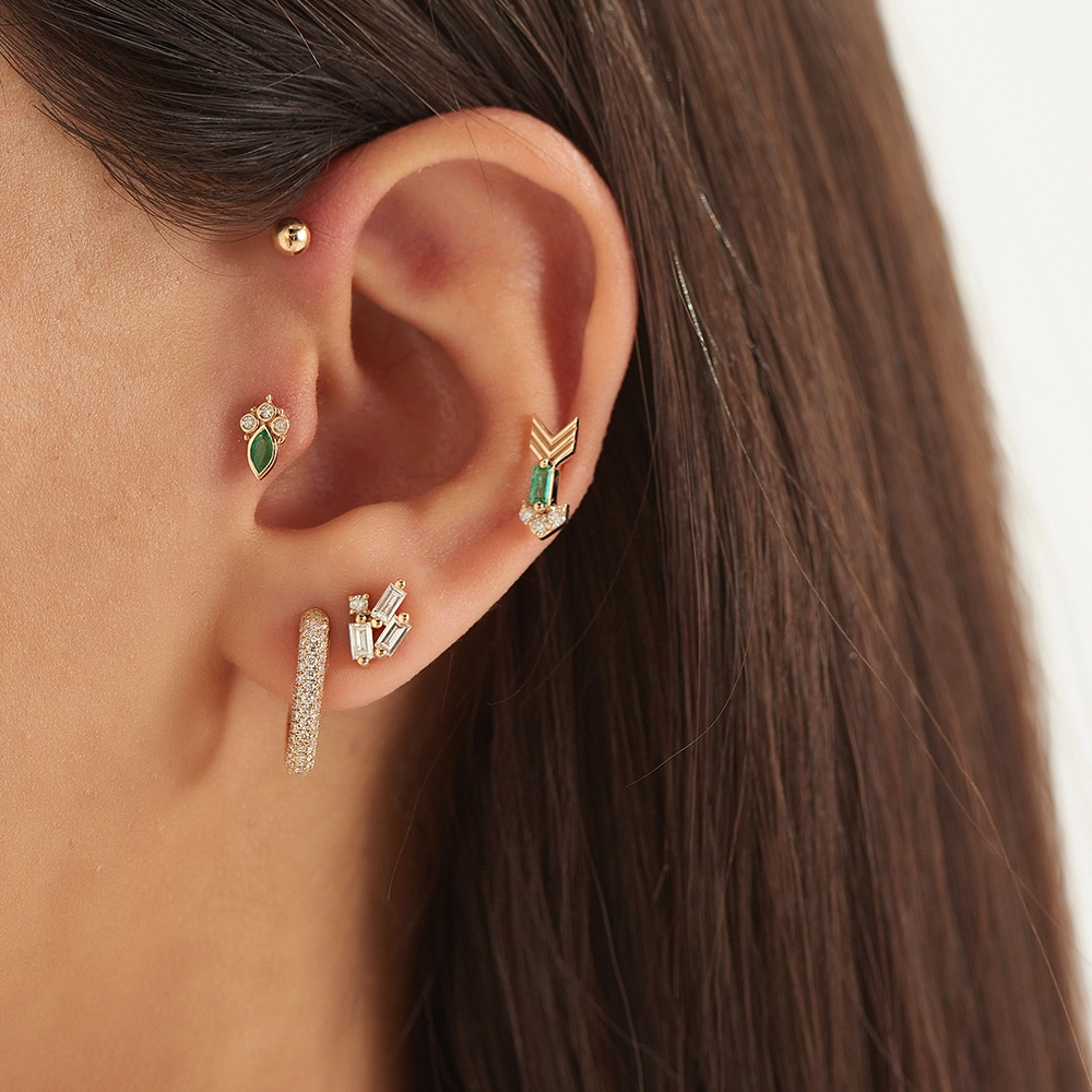 Little Arrow Diamond and Emerald Rose Gold Piercing - 2