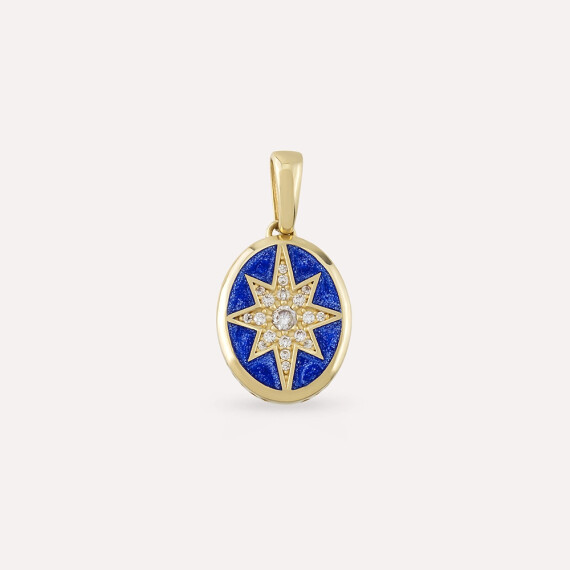 Lodestar Blue Enamel Yellow Gold Pendant - Nev Jewellery