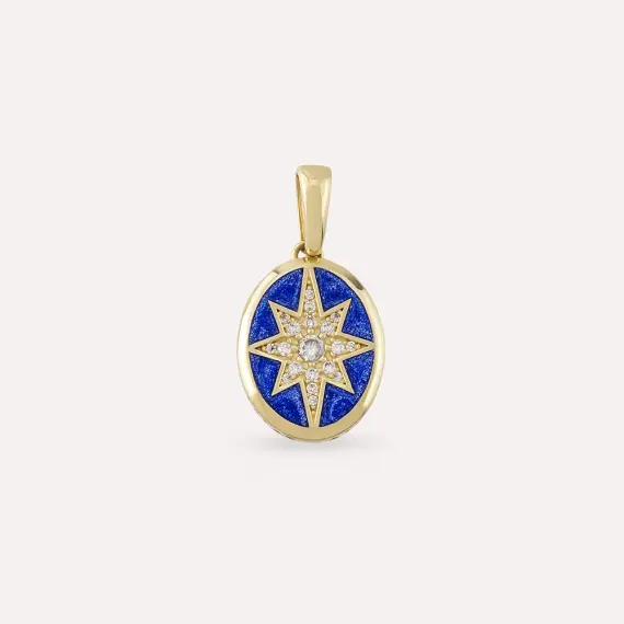 Lodestar Blue Enamel Yellow Gold Pendant - 1