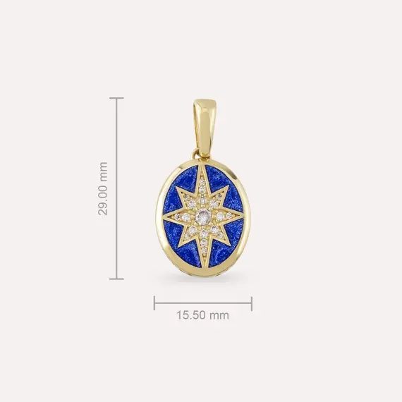 Lodestar Blue Enamel Yellow Gold Pendant - 3