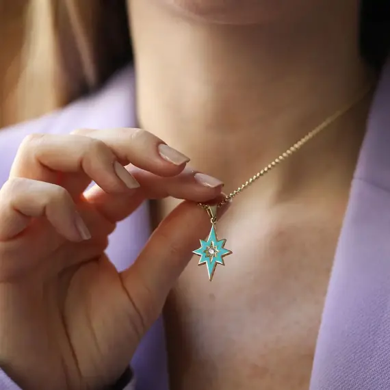 Lodestar Turqouise Enamel Yellow Gold Pendant - 2
