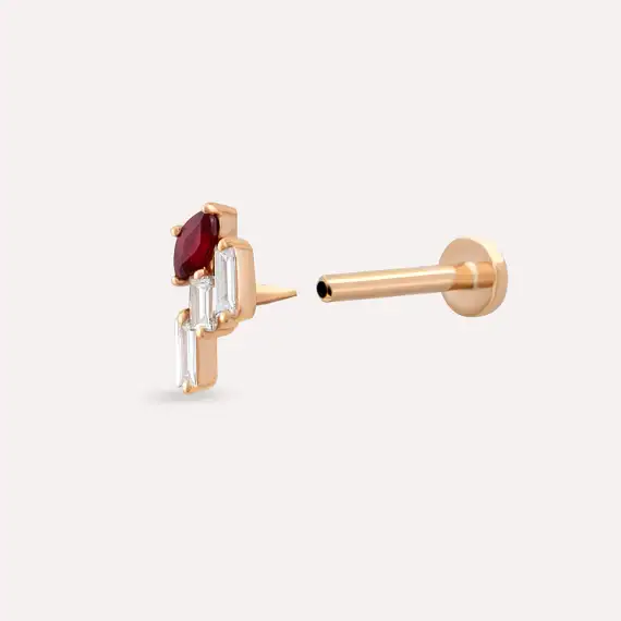 Loe Red Sapphire and Baguette Cut Diamond Rose Gold Piercing - 5