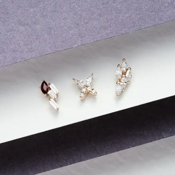 Loe Red Sapphire and Baguette Cut Diamond Rose Gold Piercing - 3