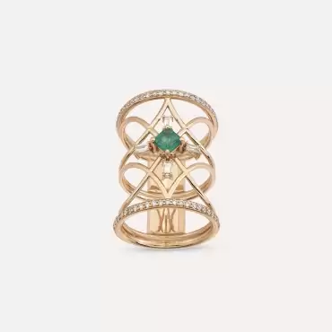 Loststar Emerald and Baguette Cut Diamond Rose Gold Ring - Nev Jewellery (1)